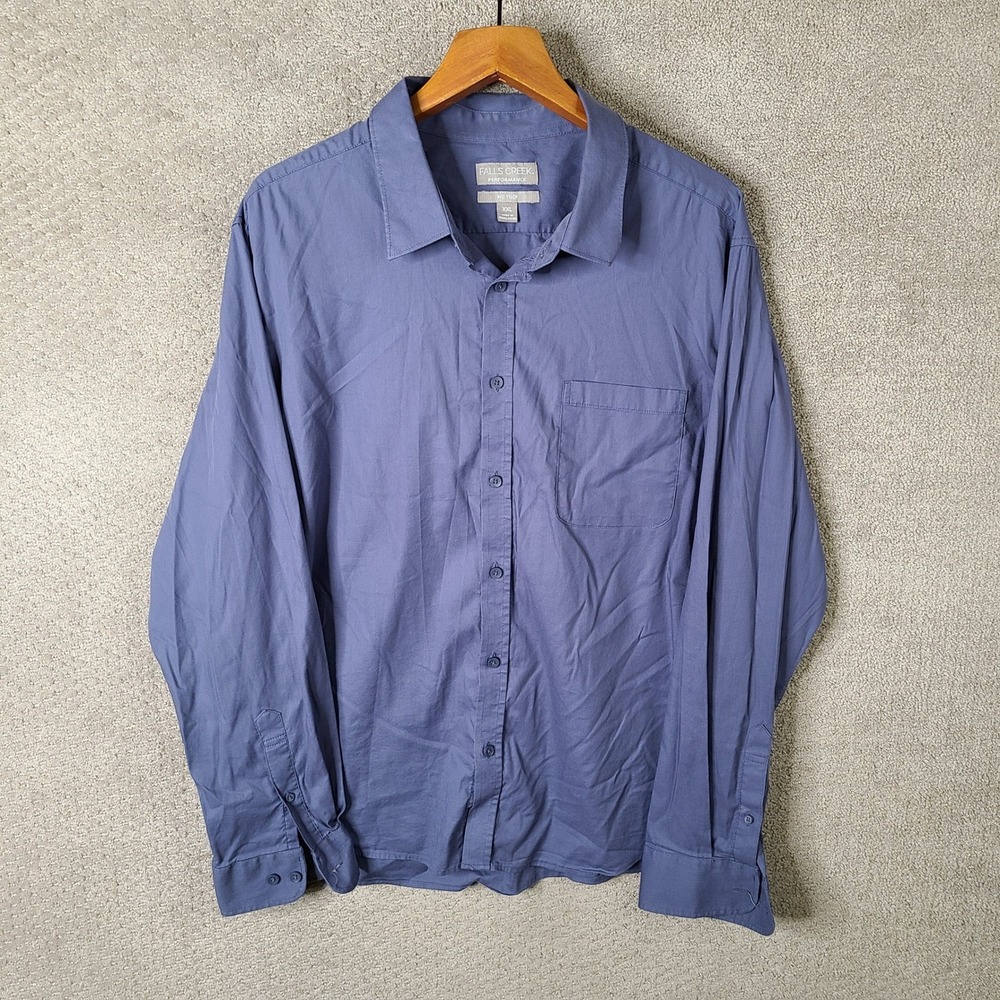 Falls Creek Shirt Mens XXL Blue No Tuck Button Down Performance Cotton Blend